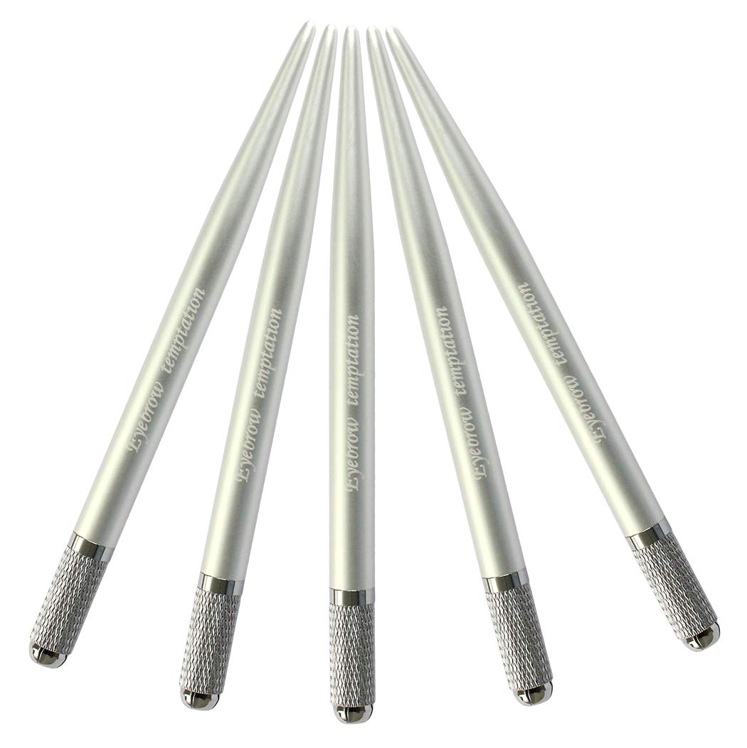 Xiaoyu 5PCS Microblading Pens Manual Tattoo Eyebrow Pens for Permanent Makeup Tattoo Supplies - Silver