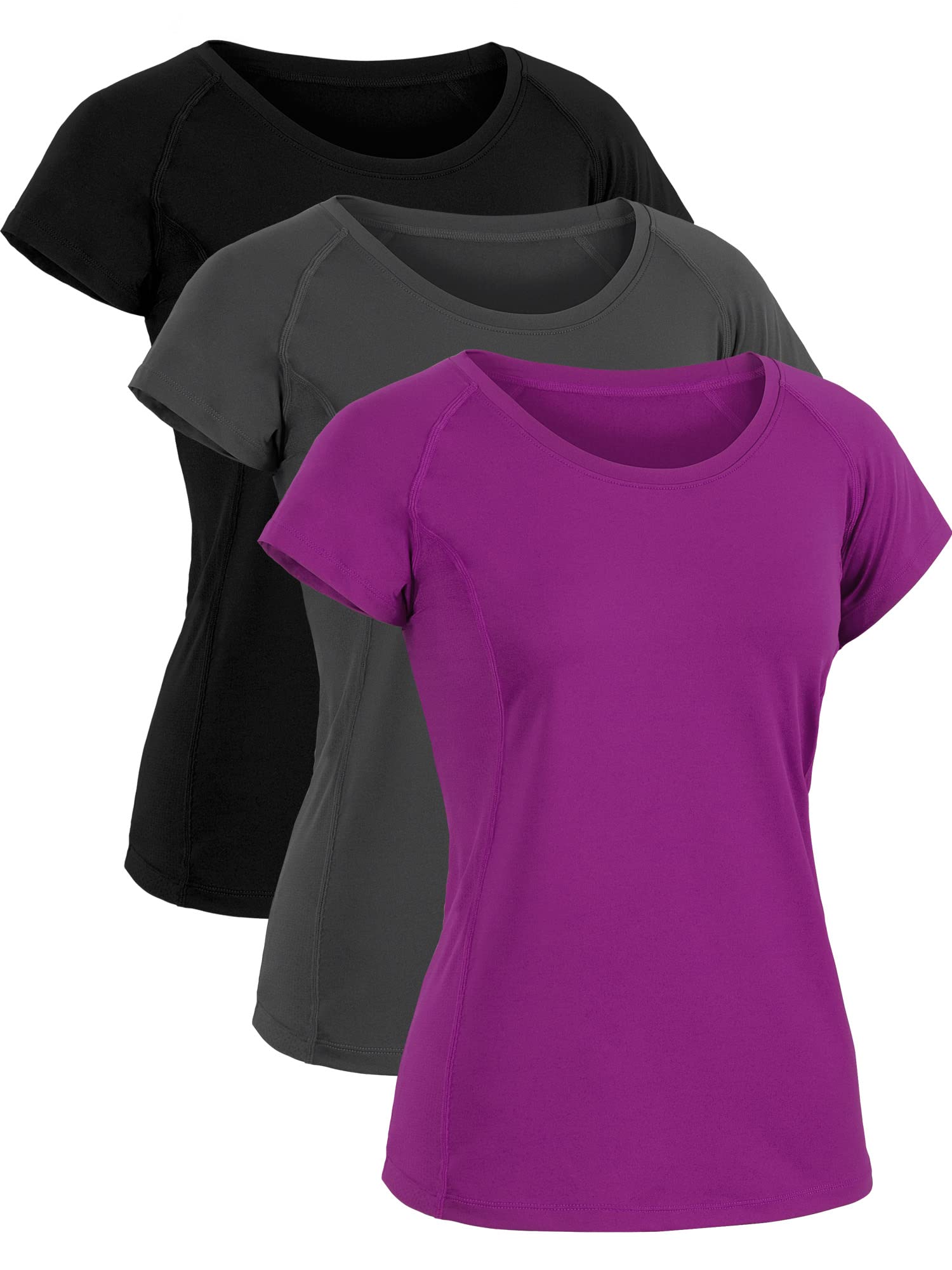 Photo 1 of CADMUS Women's Workout Shirts for Running Yoga Tee Shirts Dry Fit,1 Pack,2501,Black & Grey & Purple,X-Large