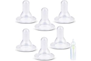 CERCGVEL 6 Packs Silicone Bottle Nipples Compatible with Dr. Brown’s Natural Flow Level 2 Narrow Bottle, Replacement Bottle Nipple BPA-Free, No Spill, Anti-Colic, (Level 2, 3m+, Medium Flow)