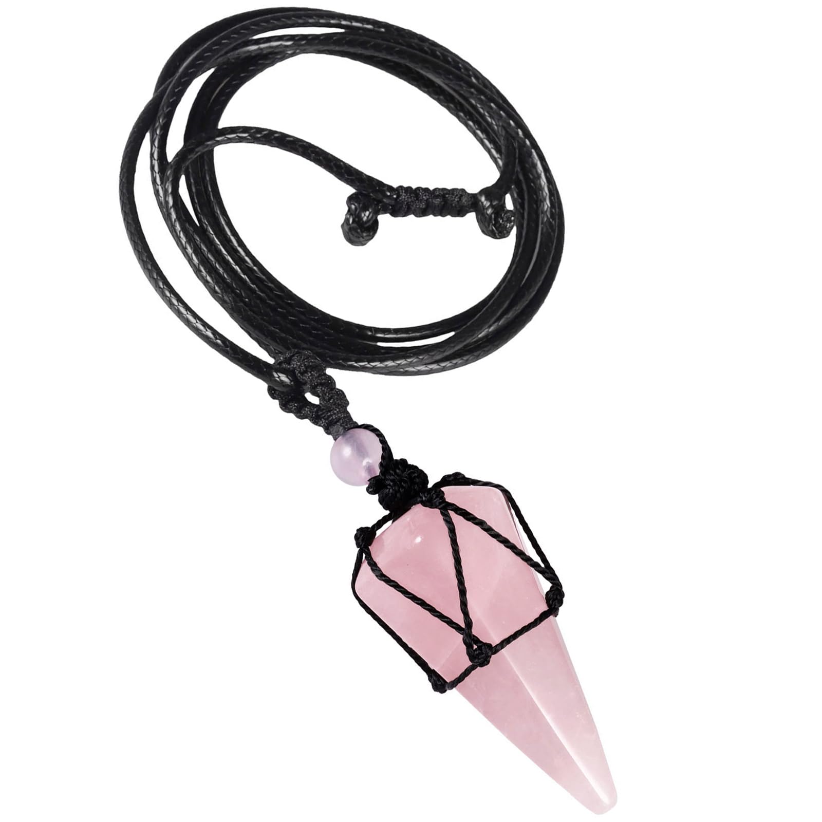 Nupuyai Braided Rose Quartz Crystal Point Pendant Necklace for Women Men, Hexagonal Pendulum Pendant with Adjustable Cord