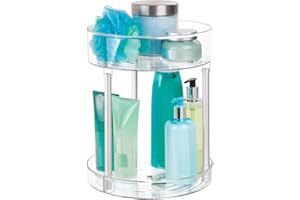 mDesign Spinning Metal and Plastic Makeup Organizer Rotating Lazy Susan 2-Level Turntable Storage Bin - Carousel Organizer fo