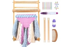 KNEWMART Wooden Multi-Craft Weaving Loom Large Frame to Handcraft for Kids and Beginners,15.7 11.8in/ 40 x 30cm with 10 PCS Knitting Stitch Markers + 10 PCS Plastic Needles + 1 PCS Scissors