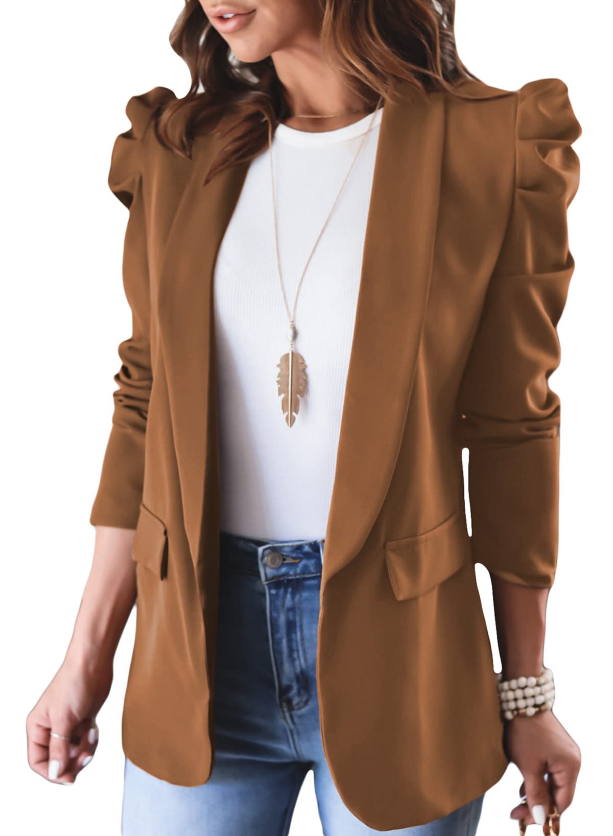 Plus Size Buttoned Lapel Collar Long Sleeve Blazer