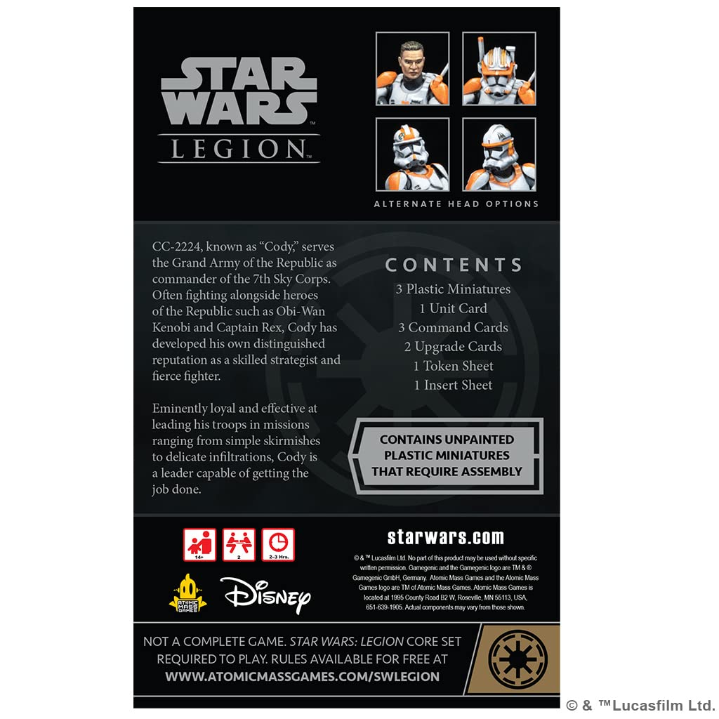 Atomic Mass Games Star Wars: Legion Clone Commander Cody Commander Expansion - Tabletop Miniatures Game, Strategy Game for Kids and Adults, Ages 14+, 2 Players, 3 Hour Playtime, Made