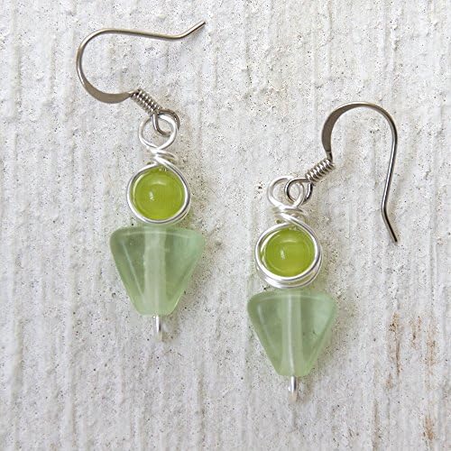 Lime and Pastel Green Faux Beach Glass Modern Dangle Earrings - Handmade Casual Wear Jewelry
