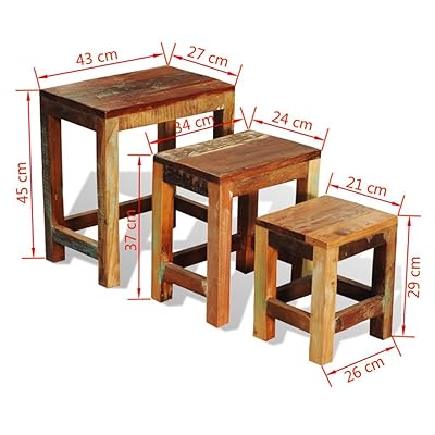 Buy Tidyard Set Of 3 Vintage Nesting Coffee Table Antique Handmade End Side Table Set Reclaimed Wood Online In Indonesia B07mdfgptf