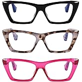 DOOViC 3 Pack Fashion Reading Glasses for Women Trendy Cat Eye Blue Light Blocking Computer Readers