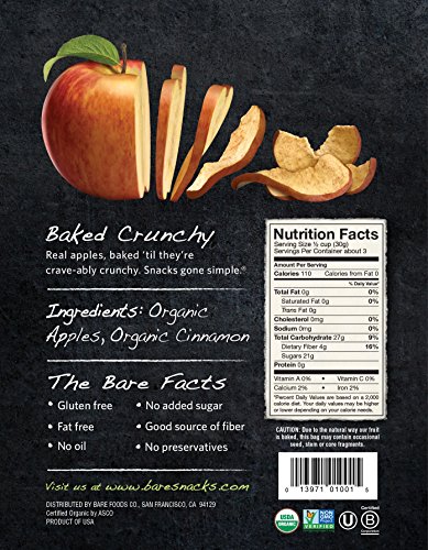 Bare Baked Crunchy Organic Apple Chips Cinnamon Gluten Free 3 Ounce Bag 6 Count Amazon Com Grocery Gourmet Food