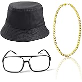 Beelittle 80s/90s Hip Hop Costume Kit Cool Rapper Outfits,Bucket Hat Sunglasses Gold Plated Chain