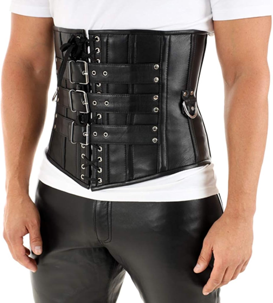 Black Underbust Men’s Leather Corset Gothic Tight Lacing at Amazon Men
