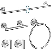 TURS Brushed Steel 5 Piece Bathroom Hardware Set, SUS304 Stainless Steel Bath Towel Bar Set, 24 Inch Bathroom Accessories Kit Wall Mounted