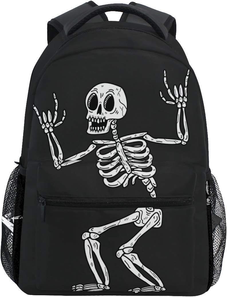 BKEOY Backpacks Black Whlte Skeleton School Book Bag Travel Hiking Camping Daypack
