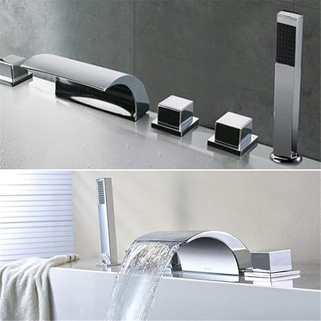 Chrom 5 Loch-Set Wannenarmatur Duschsystem,YIYIBY Einhebel Hochdruckarmatur Einhebelmischer Wasserfall Armatur mit Handbrause