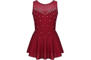 Moily Big Girls Shiny Rhinestone Mesh Splice Back Figure Ice Skating Dress Ballet Tank Leotard Dancewear