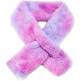 Kids Winter Rainbow Scarf Gradient Cross Tie Collar Fluffy Fur Plush Shawl Wrap Neck Warmer for Toddler Girls Boys