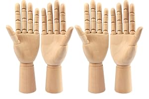 Wooden Hand Model, 4 PCS, 12 Inches Left and Right Hand Art Mannequin Figure for Hand Jewelry Display, Decoration, Sketching, by GNIEMCKIN.