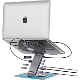 USB-C Hub Laptop Stand with Fan, Aluminum Laptop Riser with Docking Station 9-IN-1, 4K@60Hz HDMI, 100W PD Charging, USB 3.0, 3.5mm Audio, 360&deg; Swivel, for MacBook Pro/Air, iPad Pro &amp; Type-C Laptops