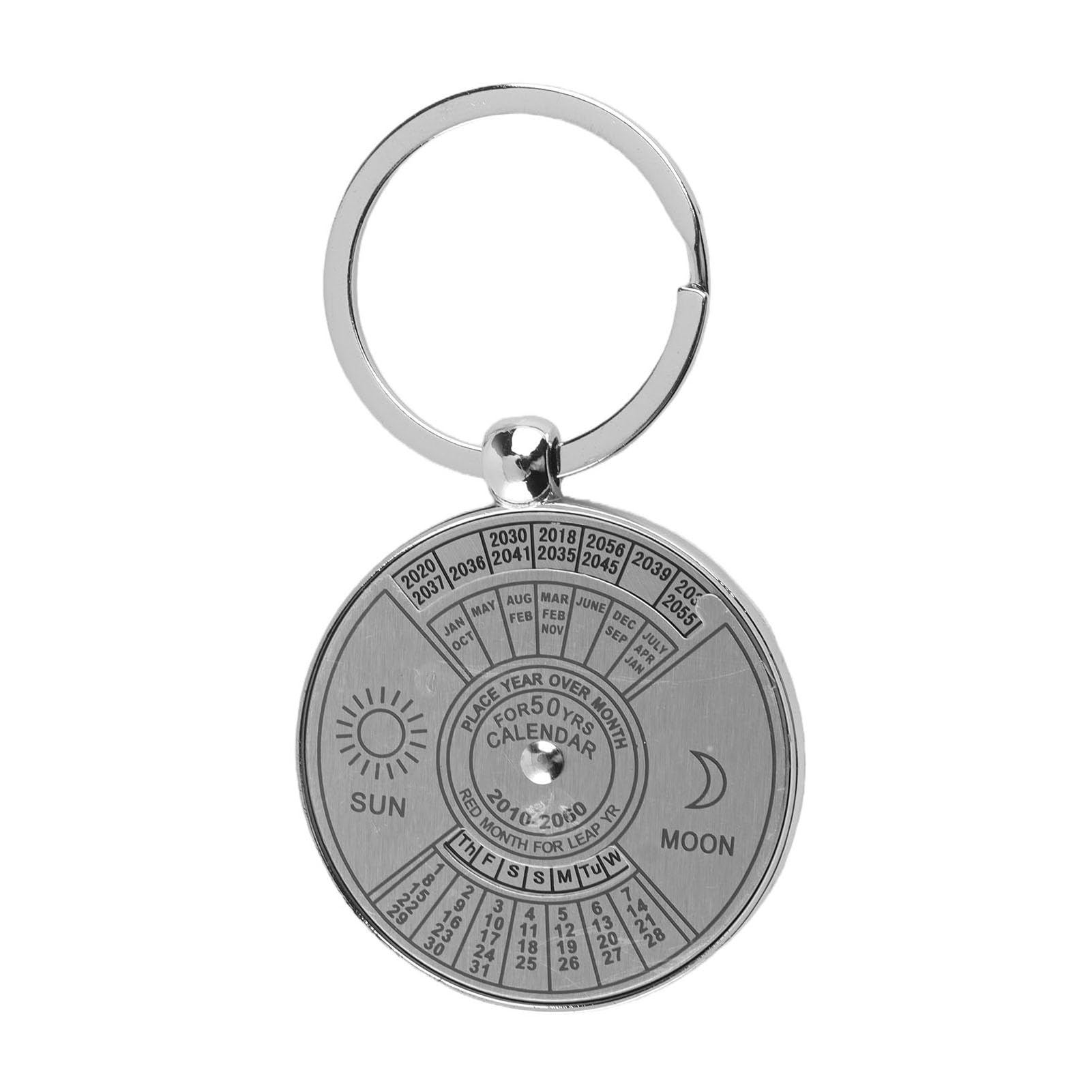 Sheens Metal Perpetual Calendar Keychain Running from 2010 to 2059 - Cute Creative Circular Key Ring Perfect for Car Keys and Gifts