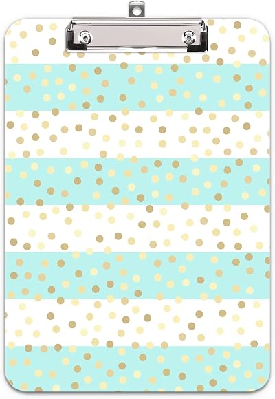 Hnogri A4 Clipboard Plastic Clipboards Low-Profile Clip Striped Gold Spots