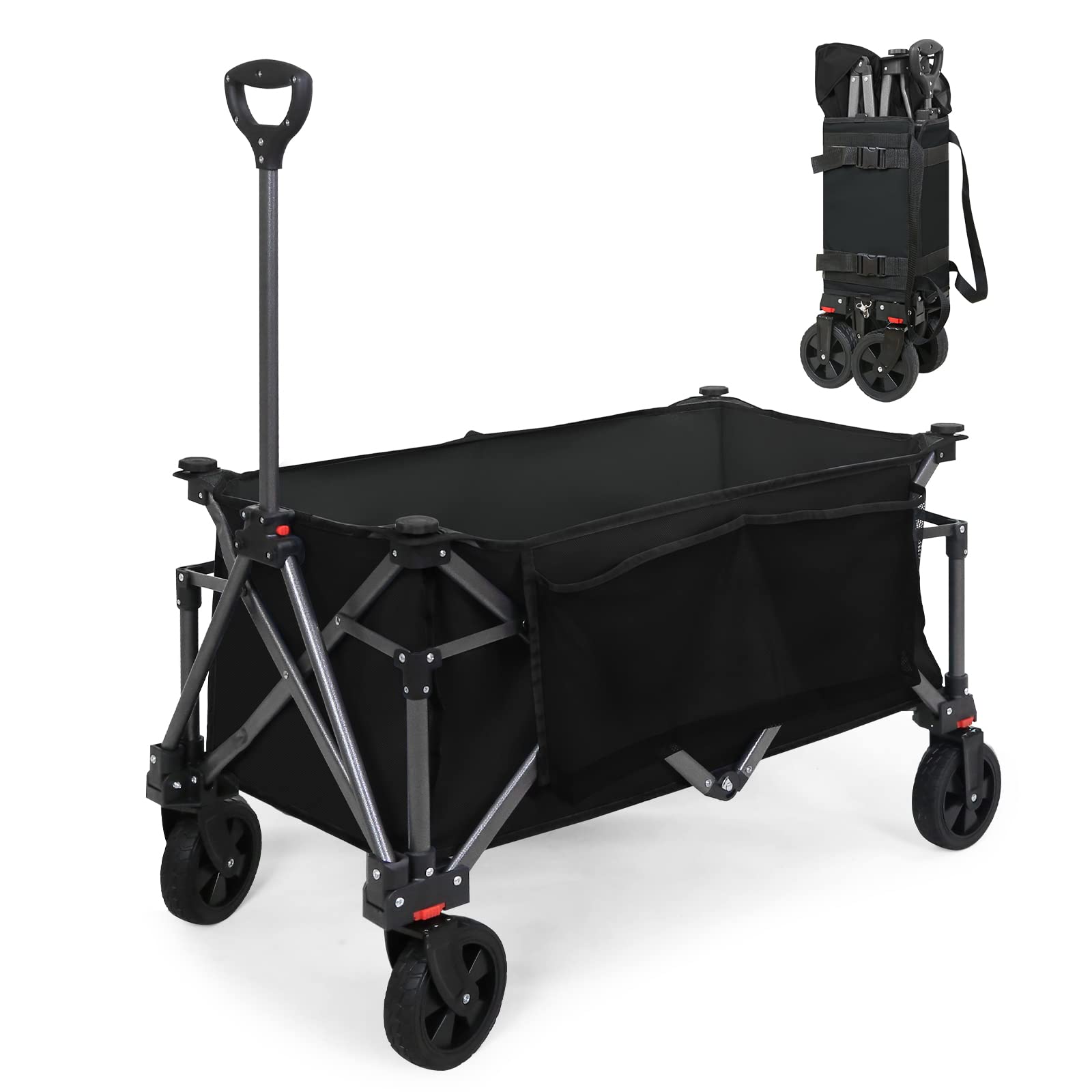 Photo 1 of ***MISSING PARTS***
COOS BAY Heavy-Duty Folding Collapsible Utility Wagon with Large Side Pockets and Cup Holders, All Terrain Garden Cart for Sports, Garden, Camping, Beach, and Grocery, Black
