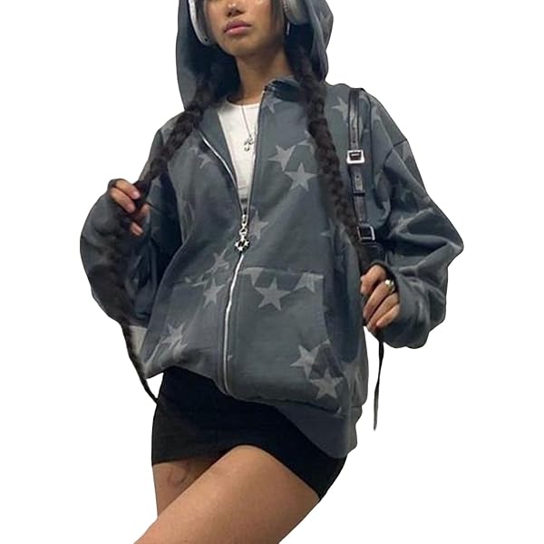 Fronage Y2K Zip Up Jacket for Women Star Graphic Oversized Hoodies