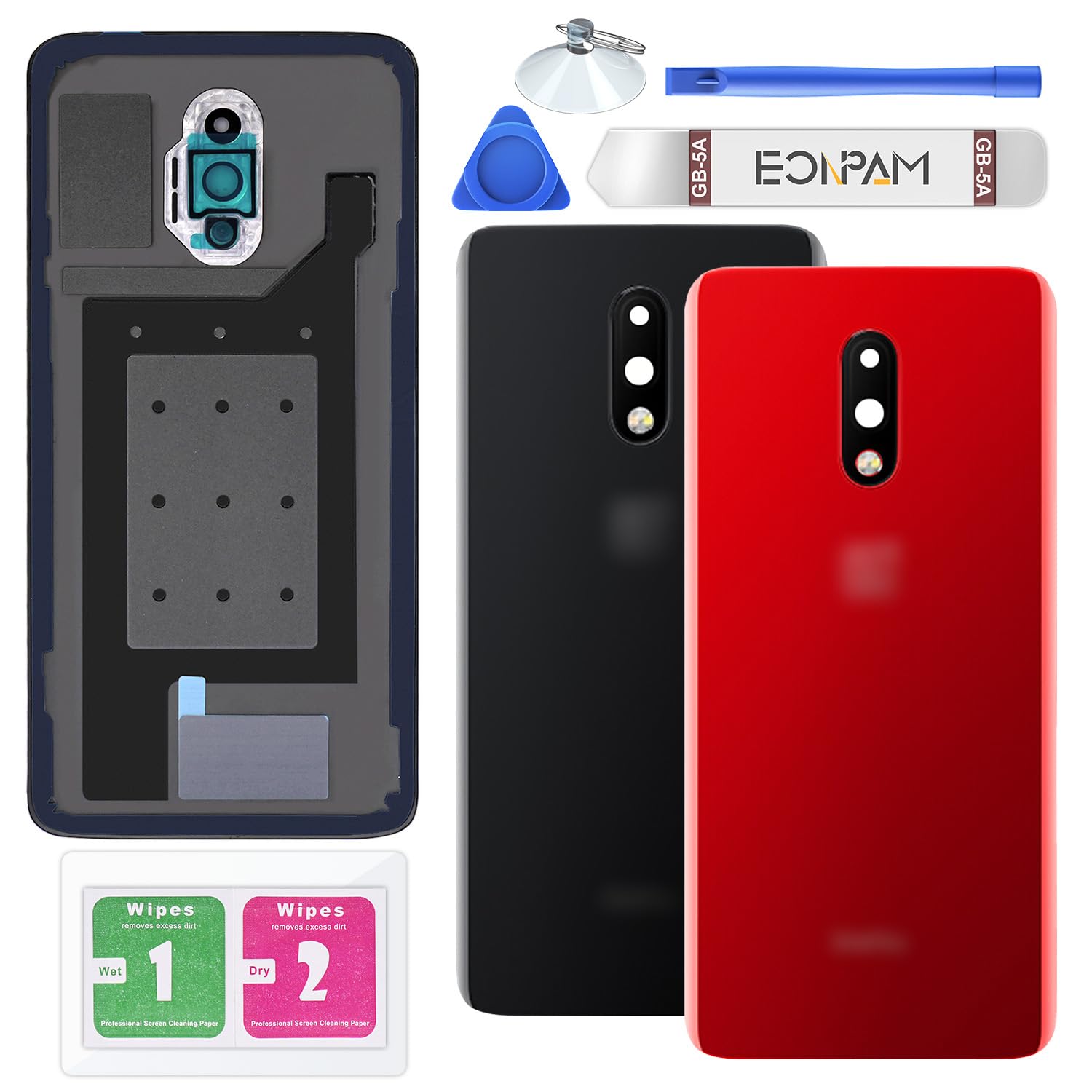 Eonpam Back Cover Glass for OnePlus 7 Rear Glass Replacement with Camera Lens + Repair Kit Genuine Rear Housing (Red)