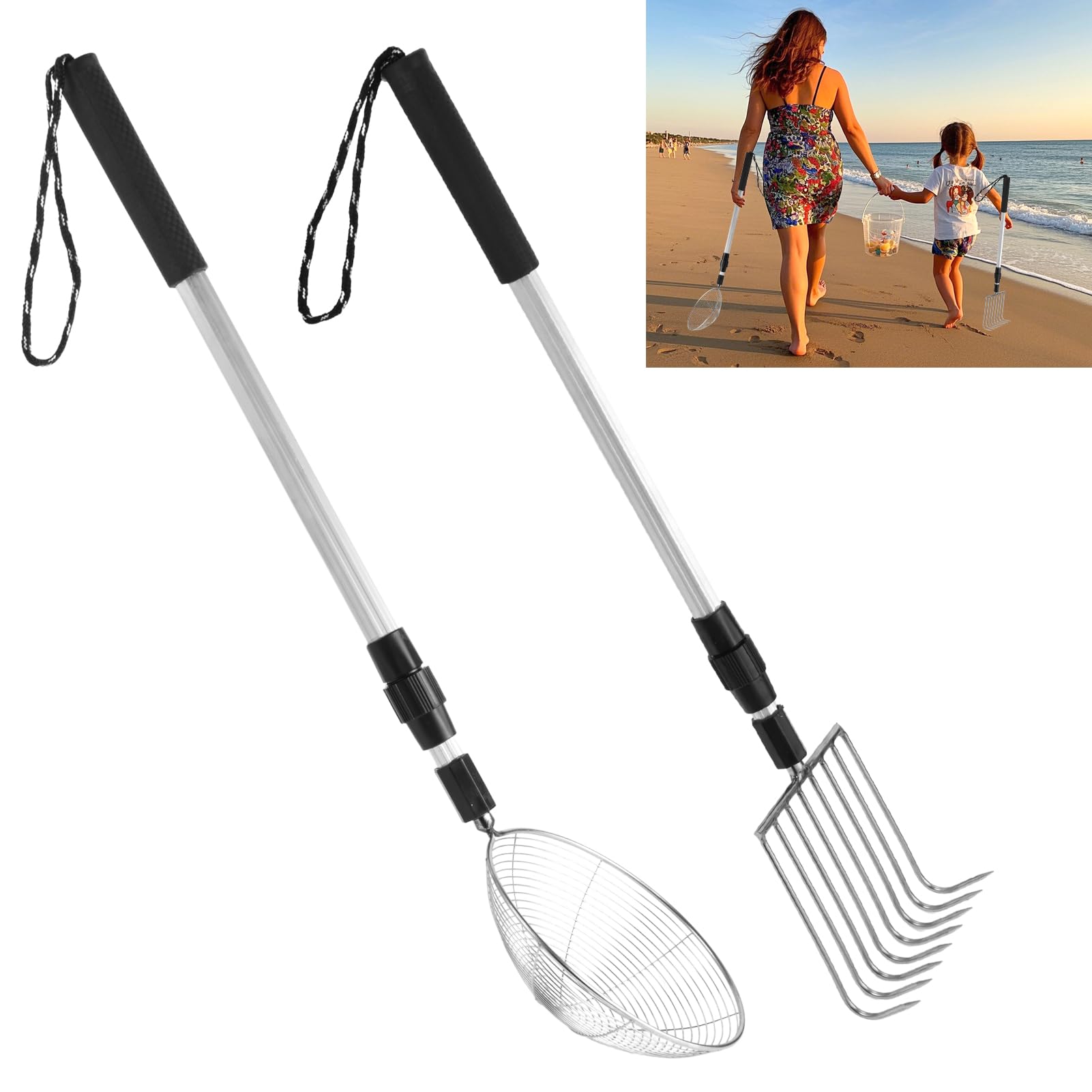 Photo 1 of CIEOVO 2 Pack Shark Tooth Sifter Clam Rake and Beach Sand Sifter Sand Scoop Shell Scooper for Summer Beach Scoop Shovel Sifter Tool Picking Up Shells