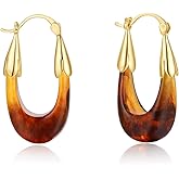 YESLADY Acrylic Hoop Earrings for Women, Gold Plated Resin Chunky Hoops, Lightweight Teardrop Oval Round Drop Earrings Hypoallergenic Fun Fashion Trendy Jewelry