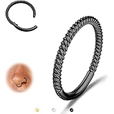 BodyBonita Hinged Nose Rings Hoops - 316L Surgical Steel Twisted Seamless Clicker Cartilage Earrings Septum Rings Jewelry Conch Piercing Tragus Rook Daith Helix Women Gold Plated/Black/Silver 16G/18G