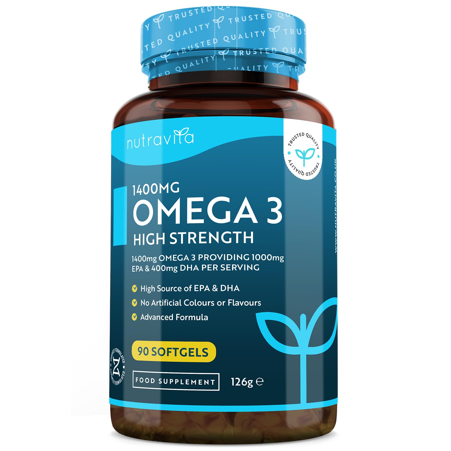 Nutravita Highest Strength Omega 3 Fish Oil 2000mg - Providing 1000mg EPA & 400mg DHA per Serving - Sustainably Sourced & Contaminant Free - Made in The UK