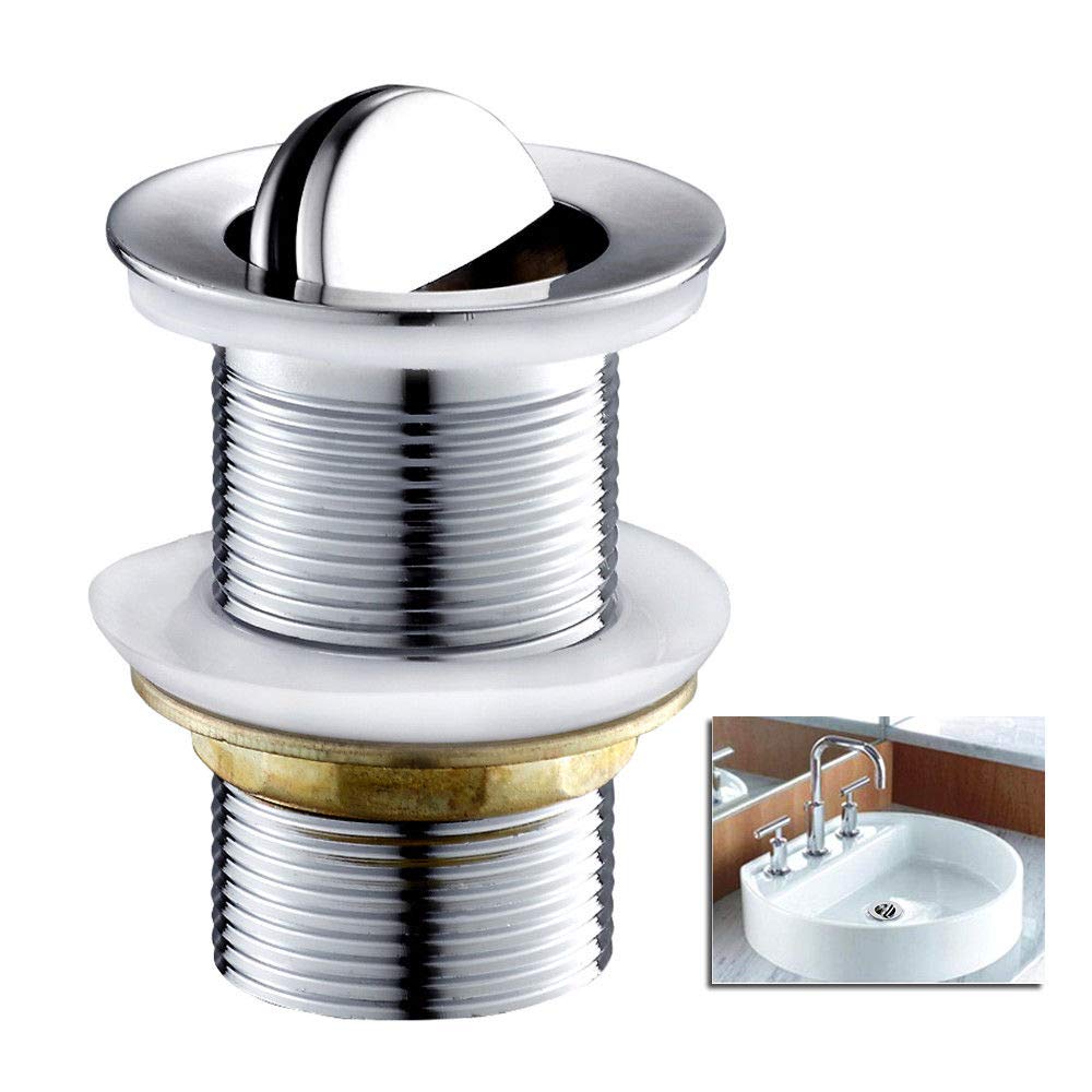 Flip Top Unslotted Basin Sink Waste Swivel Top Plug Chrome Heavy Duty 1 1/4" Work with an Internal Overflow