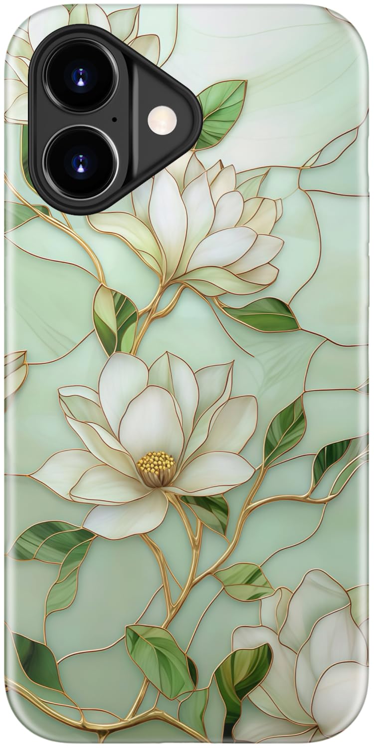 DEENAKIN for iPhone 17 Case Cute - Wireless Charging Compatible - Dual-Layer Soft Silicone + Hard Shell - Stylish Wildflower Design - Chic Phone Cover for Women - Vintage Magnolia Flowers