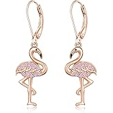 Flamingo Earrings for Women Sterling Silver Cute Bird Animal Pink Flamingo Dangle Hypoallergenic Christmas Holiday Summer Gifts