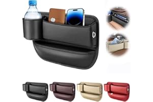 HILOST Car Leather Cup Holder Gap Bag,Adjustable Leather Seat Gap Storage Box with Water Cup Holder,Creative Multifunction Car Seat Gap Filler Organizer for SUV,Car (Driver's Seat, Black)