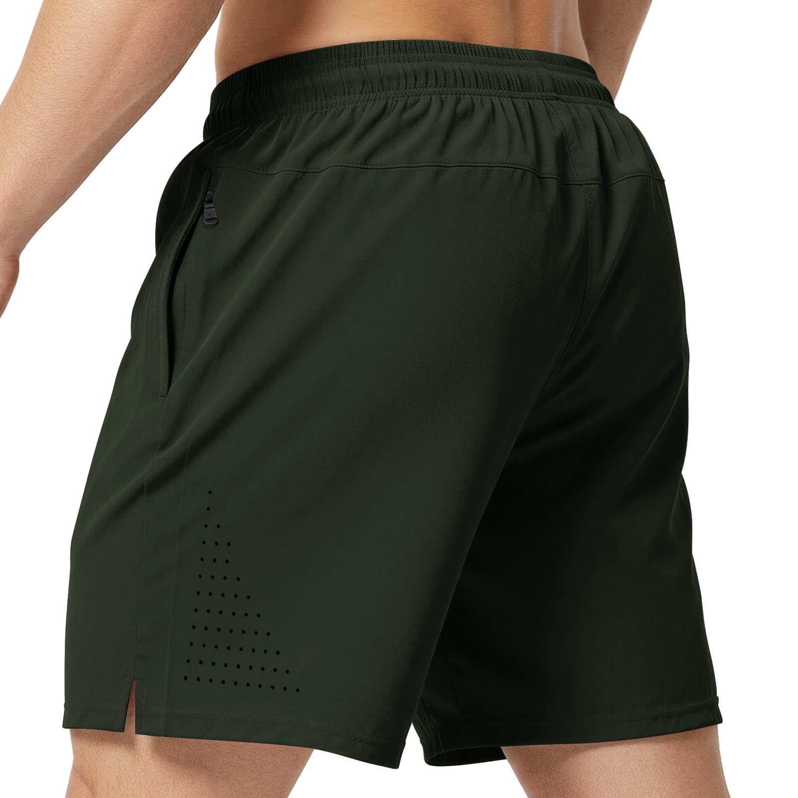 Photo 1 of 7 Inch 7in Men Swim Trunks with Mesh no Compression Liner Quick Dry Drawstring Male Swimwear Swimsuit Swimtrunks Boardshort Bathing Suit Beach Water Short Zipper Pocket Lined Inseam Tatical Army Green