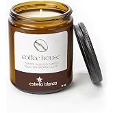 Coffee House Scented Candle, 9oz Soy Wax, Amber Glass Jar, Home Fragrance | Sweet peach fragrance creates a fresh, cozy atmosphere for relaxation, home d&eacute;cor, gifting and everyday comfort daily.