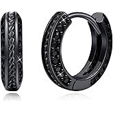 Black CZ Earrings 925 Sterling Silver Black Hoop Huggie Earrings Punk Jewelry Gifts for Men Women