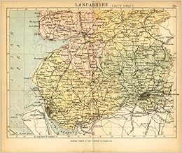 Lancashire Historic Map 1882 Colour Engraved South Lancashire