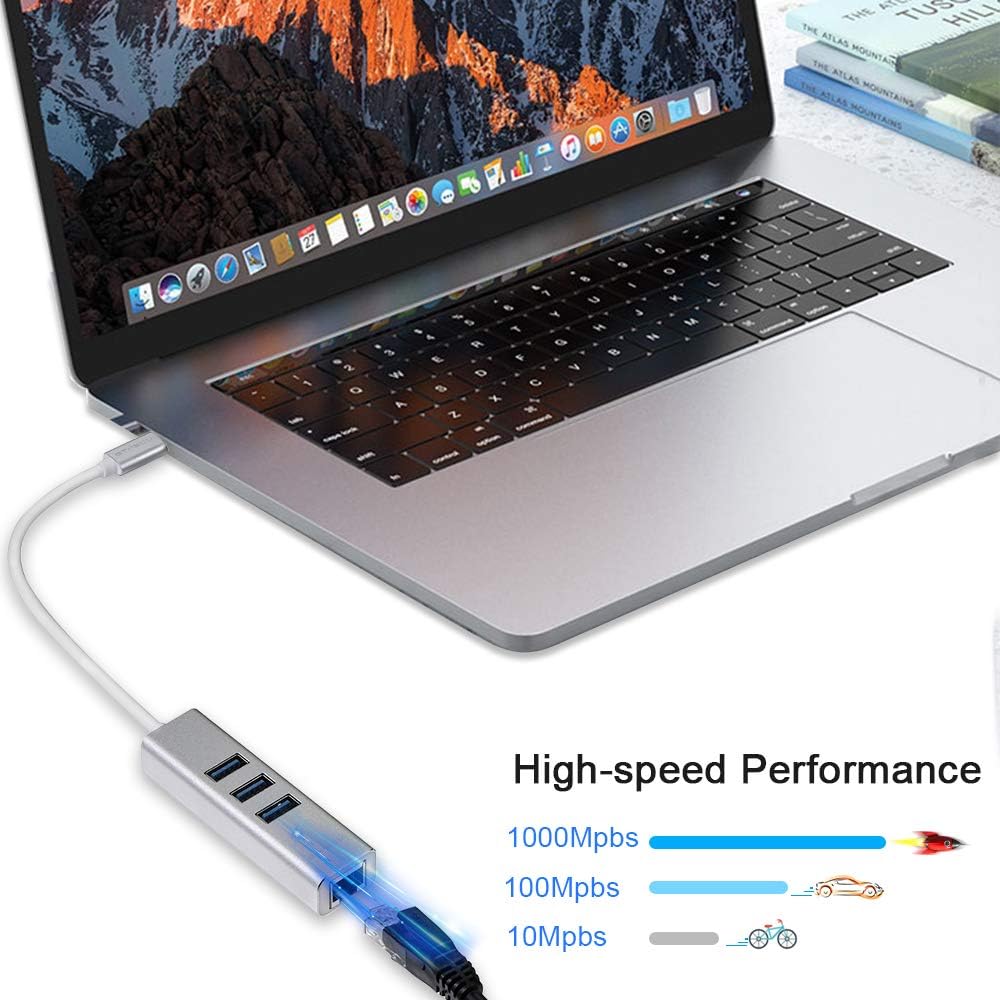 4-in-1 USB C 3.1 Data Transfer Adapter, Gigabit LAN Network Converter Splitter, 4-Ports USB Hub with Ethernet Port 10/100/1000 Mbps Supports Win 7/8/10, Mac OS, Linux, Vista: Computers & Accessories