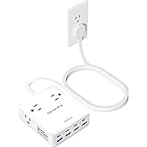 Olcorife 230W USB Power Strip, Ultra Thin Flat Plug Extension Cord 5FT, 4 AC Outlets 8 USB Ports(4 USB-C&4 USB A), 2000J Surge Protector, Home Office Dorm Travel Essentials