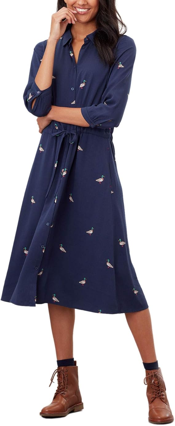 Joules Womens Winslet Long Sleeve Woven Shirt Dress Navy Duck 18