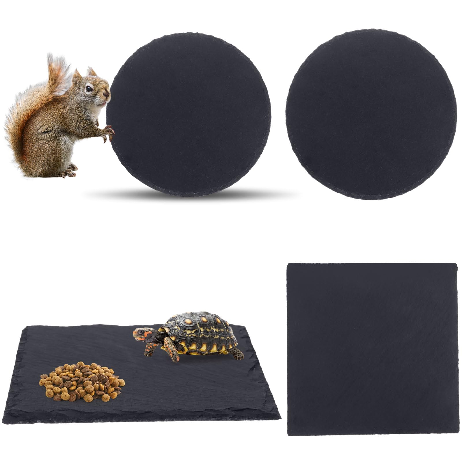 4 Pcs Reptile Basking Platform Tortoise Rock Plate Slate Reptile Basking Platform Feeding Dish Natural Rock Bathing Resting Platform for Turtle Lizard Bearded Dragon Gecko Snake Habitat Decor