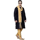 ITOS365 Men's Tunic Art Silk Kurta Pajama and Scarf Suit Set Indian Clothing Wedding Party Dress Gifts Items