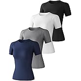 CL convallaria 4 Pack Women's Compression Shirt Cool Dry Long Short Sleeve Workout Athletic Tops for Yoga Gym Running