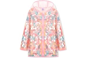 WELAKEN Girls Sequin Raincoat Waterproof Reusable Hooded Outwear Rain Jacket with Lining