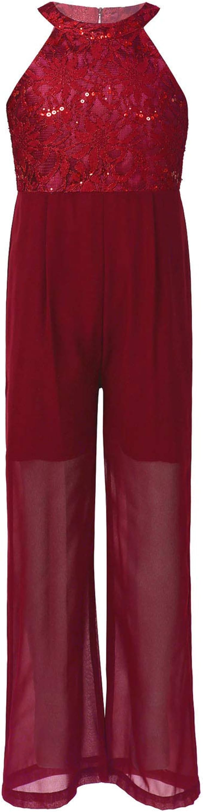 inlzdz inlzdz Kinder Overall mit Pailletten Spitze Crop Top Chiffon