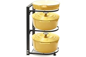 BRONYPRO Adjustable Pot and Pan Organizer for Small Cabinet, Rustproof Storage Organizer Rack for Cast-iron Pots Pans with 3 