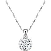 Dazzlingrock Collection GRA Certified D Color VVS1 1 Carat Round Bezel Setting Moissanite Solitaire Pendant Necklace with 18 inch Silver Chain for Her in 925 Sterling Silver