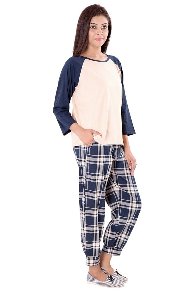 checks print trouser with solid top night suit _2aw16-0237-ns1-p