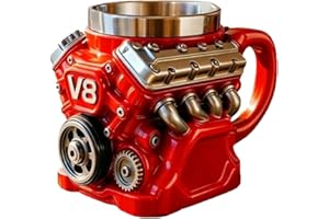 V8 Engine Coffee Mug,Personalized Coffee Mug,Creative Car Engine Coffee Cup for Car Lovers Gifts (Red V8)